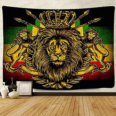 Large Rasta Tapestry: Lion Crown Hippie Wall Hanging
