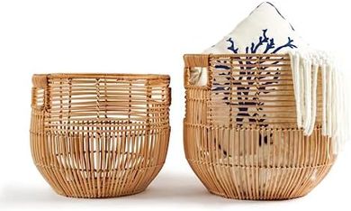 Large Woven Rattan Baskets: Storage & Laundry (Set of 2)
