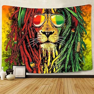 Rastafarian Lion Head Tapestry: Psychedelic Wall Hanging (80"x60")
