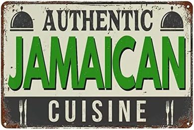 Vintage Jamaican Cuisine Metal Sign: Retro Wall Decor (12x8")
