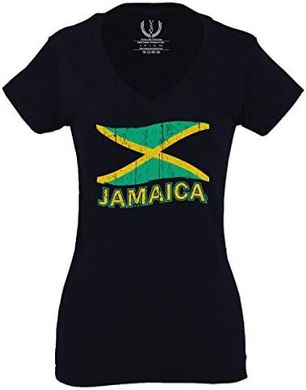 Jamaican Flag V-Neck Fitted T-Shirt for Women
