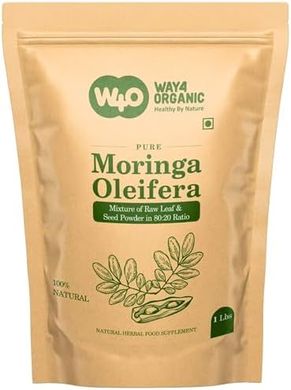 Way4Organic Moringa Powder (80:20 leaf/seed, 16 oz): Dual Benefit
