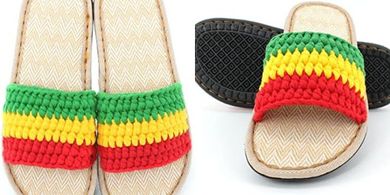 Hand-crocheted cotton slippers with linen soles (Jamaican Rasta style)
