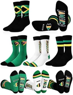 Jamaican Flag Crew Socks: Fun, Unisex Novelty Socks (4 Pairs)
